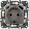Розетка ЭРА ELEGANCE Б0067695 14-4108-16 2P+E 16A-250В со шторками с USB type-A+C 5В-3А титан B0067695