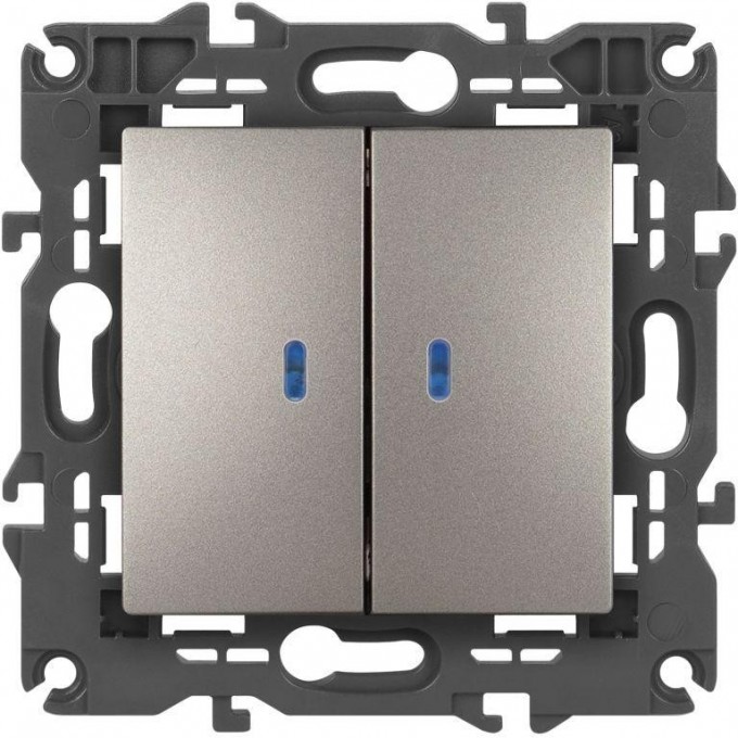 Выключатель ЭРА ELEGANCE Б0065789 14-1105-16 двойной с подсветкой 10АХ-250В титан B0065789